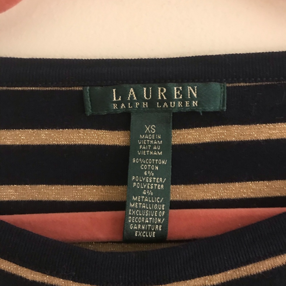 Ralph Lauren navy and gold striped shirt
